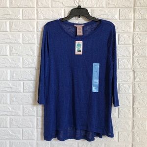 Philosophy hi lo pullover royal blue semi sheer